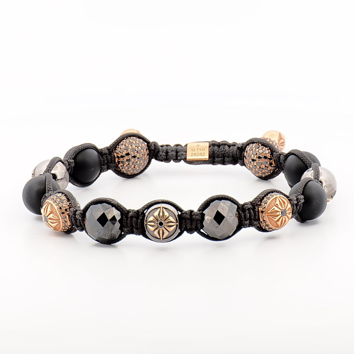 Armband in 18k Rosé- und Weißgold mit schwarzen Rohdiamanten und Keramikperlen - Juwelier Spliedt