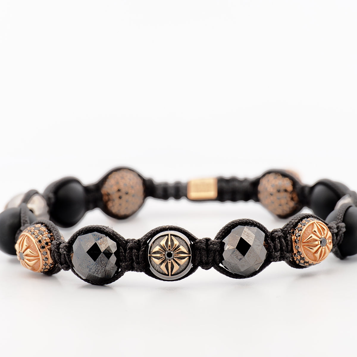 Armband in 18k Rosé- und Weißgold mit schwarzen Rohdiamanten und Keramikperlen - Juwelier Spliedt