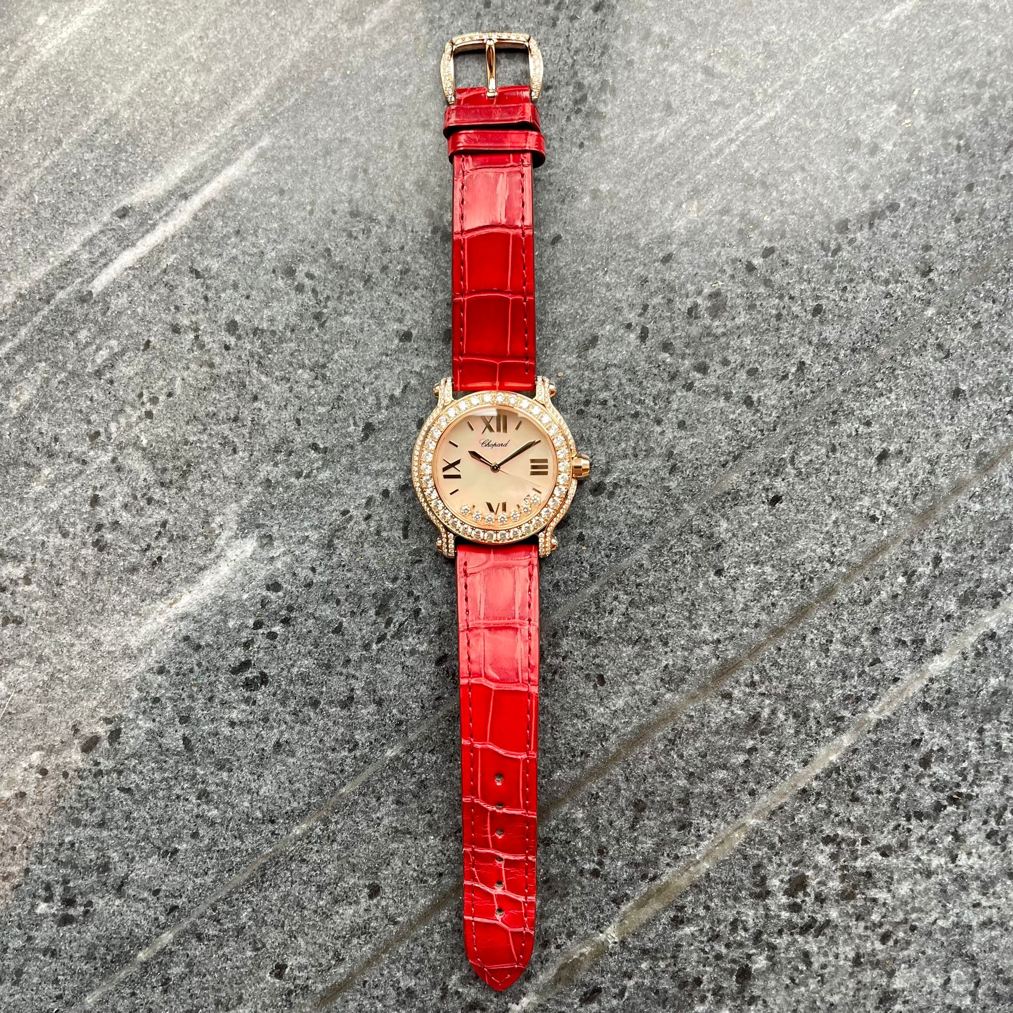 Chopard - Happy Sport Quarz / MOP Dial / Diamonds / Red Gold / very rare / Box / Certificate of authenticity / Retail price EUR 74.000,00 - [product_sku]